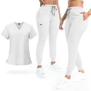 Ensemble de blouses chirurgicales unisexes à col en V en polyester mélangé pour hôpital, pantalon à manches courtes avec poches - Product Image 1