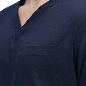 Men's Navy Blue Scrub Set V-Neck <b>Top</b> Pants Hospital Uniform Cotton Polyester Woven Fabric Needle Detection Ready Stock - Product Image 5