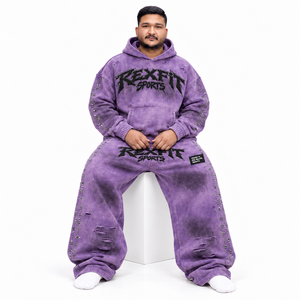 Ensemble sweat à capuche délavé et pantalon large unisexe, motif graphique streetwear, étiquette personnalisée, vente en gros OEM, survêtement - Product Image 3