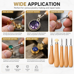 Juego profesional de 5 herramientas para engastar piedras de joyería - Kit de rodillos pulidores y empujadores de bisel con mango de madera y estuche de transporte incluido - Product Image 4
