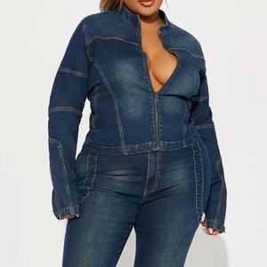 Womens Denim Bomber Jacket Light Blue Full Sleeve Covered Button Closure <b>Turn</b>-down Collar Winter Style Woven Fabric Logo Cotton - Product Image 3