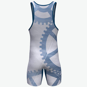 Maillot de lutte ajusté pour homme UPF 50, imprimé numérique bleu, anti-humidité, compression, extensible, Spandex/Polyester, adulte - Product Image 2