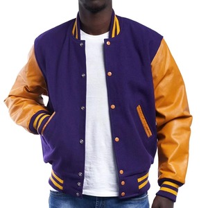 Veste universitaire bleu marine pour homme avec manches en PU beige, col rabattu, fermeture éclair, style preppy, vêtement d'automne, coupe classique - Product Image 6