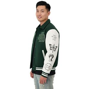Veste de sport verte pour homme avec logo brodé et motif rose, col rabattu, coupe classique, style preppy unisexe, vêtement d'automne - Product Image 5