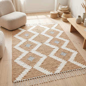Alfombra Geométrica Chevron de Algodón, Tejido Plano, Ecológica, Rectangular, para Sala de Estar, con Flecos, de Pelo Corto, Lavable, Tipo Kilim - Product Image 3