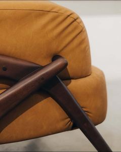 Fauteuil lounge scandinave moderne rembourré avec structure en teck, fauteuil d'appoint de luxe pour salon, hôtel, café - Product Image 2