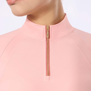 Haut d'équitation tendance pour femme à manches longues, col montant semi-zippé, respirant, rose uni, pour l'équitation, OEM ODM - Product Image 4