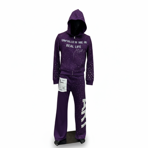 Hot Selling High Quality Men's Tracksuits Fashionable Slim Fit allover Rhinestone with custom embriodry logo and <b>patches</b> 400gsm - Product Image 1