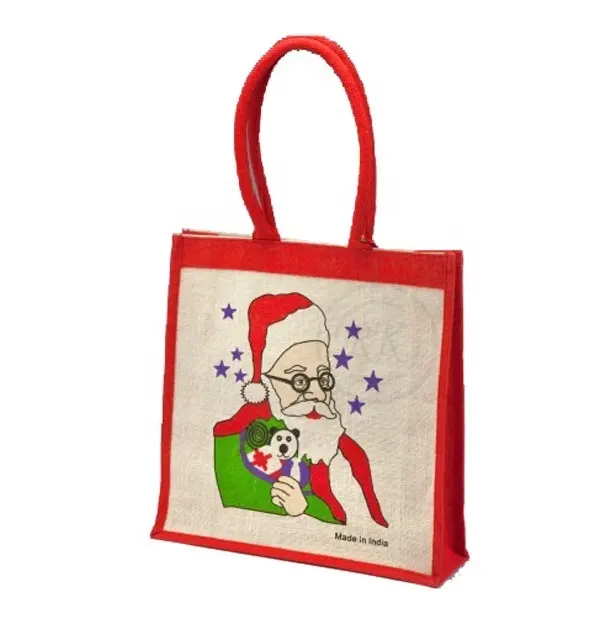 2023 borse di iuta ecologiche personalizzate con manico borsa promozionale Shopping Tote Gifts Logo personalizzato in seta articolo stile Time Pattern