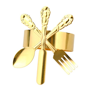 Napkin Ring Used <b>Wedding</b> Party <b>Table</b> <b>Top</b> <b>Decoration</b> Latest Fork Stainless Steel Metal Cutlery Design Gold Finish - Product Image 1