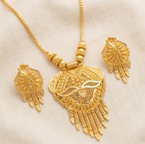 Divyoro Gold Plated Ethnic Tassel Pendant Necklace Set Women's Wedding Jewelry Alloy Box <b>Chain</b> Fringe Design - Product Image 3