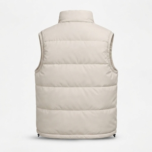Veste sans manches matelassée beige pour homme, col montant, fermeture éclair, hiver, streetwear, vêtements personnalisés, marque privée, OEM - Product Image 4