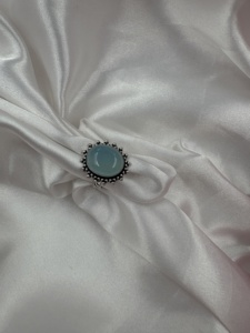 Natural Blue Chalcedony Oval Silver Plated Ring Handmade Statement Gemstone Ring Vintage Adjustable Fashion Jewelry for Women - Product Image 5