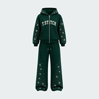 Ensemble de survêtement deux pièces pour homme, hiver, uni, avec strass, 100% coton, tissu respirant, streetwear, tenue décontractée, usage quotidien
