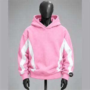 <b>Pink</b> Oversized Hooded <b>Sweatshirt</b> Unisex Regular Sleeves Solid Color Block Design Casual Autumn Wear Knitted Custom Logo Fashion - Product Image 1
