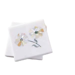 Hot Selling White Floral Marble <b>Coasters</b> with Mother of Pearl Inlay Handcrafted <b>Drink</b> <b>Coasters</b> Set Decorative Tableware Supplier - Product Image 1