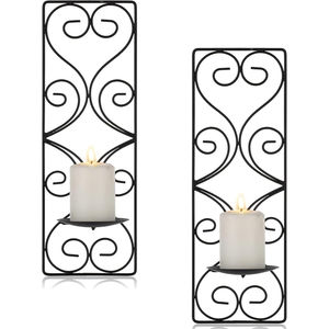 Juego de 2 apliques de pared de metal bronce vintage, diseño clásico de hierro con motivos ornamentales, portavelas decorativo para la decoración de la sala de estar. - Product Image 2