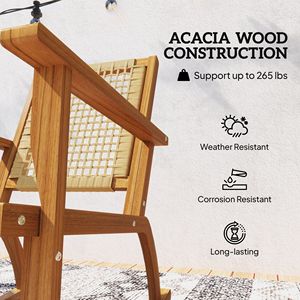 Set di 2 Sedie a Dondolo da Esterno in Legno di Acacia con Schienale in Vimini per Giardino, Colore Kaki, con Imbottitura in Poliestere per Villa - Product Image 5