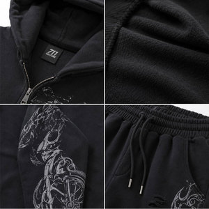 Survêtement à capuche imprimé personnalisé pour homme, streetwear, coupe ample, longueur intégrale, pour l'automne, avec poches latérales, motif moto noir - Product Image 6