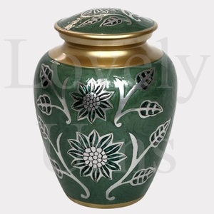 Turquoise flowers cremation urn adult medium <b>keepsake</b> memorial <b>ashes</b> container decorative floral design - Product Image 4
