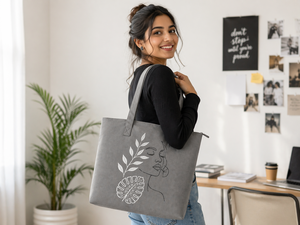 300gsm Grey <b>Canvas</b> <b>Tote</b> Bag Zipper Closure 15x13x4 Custom Logo Eco Friendly Reusable Heavy Duty Travel Leaf Print - Product Image 2