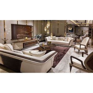 Juego de Sofás de Madera de Teca Sólida de Lujo Moderno, Contemporáneo, de 8 Plazas, con Acabado Brillante, Muebles Italianos para Sala de Estar, Mesa de Centro - Product Image 1