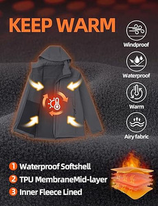 Men's Heavy-Duty Softshell <b>Work</b> Jacket – Adjustable Storm Hood, <b>Fleece</b> Lined & Reinforced Seams - Product Image 4