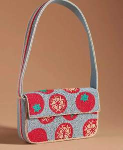 Royal blue white beaded embroidery shoulder <b>bag</b> rectangular checkerboard floral handmade <b>boho</b> flap purse for evening party women - Product Image 5