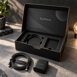 Caja de Cartón Corrugado Negra para Envíos SunGene, Impresión Personalizada D2C, Embalaje para Accesorios - Product Image 4