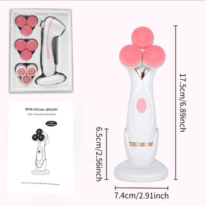แปรงทำความสะอาดผิวหน้าแบบหมุนได้ ซิลิโคน ชาร์จผ่าน USB พร้อมขาตั้งและหัวเปลี่ยนสำหรับทำความสะอาดใบหน้า - Product Image 2