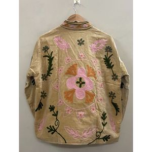 Hand Embroidered <b>Velvet</b> Knitted Cotton <b>Jacket</b> <b>Women</b> Mandarin Collar Full Sleeve Floral Pattern Open Front Prairie Winter/Spring - Product Image 5