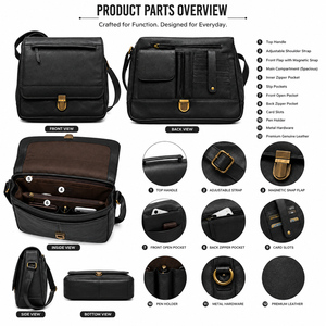 Sac à bandoulière en cuir de qualité supérieure pour homme, sac à bandoulière décontracté avec plusieurs compartiments, sac de voyage et de bureau - Product Image 4