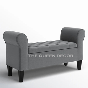 Elegante Mueble de Salón, Otomana Rectangular Tapizada en Terciopelo con Cojín Acolchado y Base en X de Metal Dorado - Product Image 5