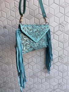 Nouveau concepteur usiné à la main frange sac à main en cuir véritable à la main sculpture outillage couleur Turquoise sac à bandoulière sacs élégants occidentaux - Product Image 2