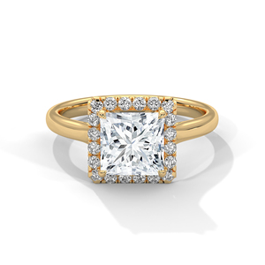 Anillo de Compromiso con Halo de Diamantes Cultivados en Laboratorio, Corte Princesa, en Oro Amarillo de 14K, Certificado GRA, Anillo de Boda de Lujo, Gran Venta - Product Image 1