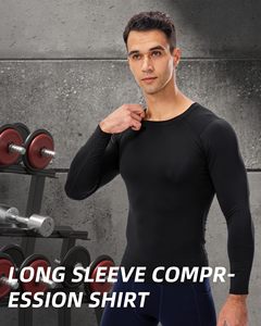 Quick Dry Spandex Nylon Rash Guard <b>Men</b> <b>Compression</b> <b>Shirt</b> Crew Neck Long Sleeve MMA Rash Guard For Gym Training Running Cycling - Product Image 5