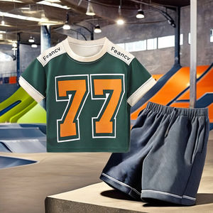 ชุดกีฬาเด็ก 2 ชิ้น ผ้าโพลีเอสเตอร์ สำหรับเด็กชายและเด็กหญิง อายุ 2-15 ปี เสื้อยืดแขนสั้น สไตล์ลำลอง สำหรับฤดูร้อน ราคาส่งถูก - Product Image 1