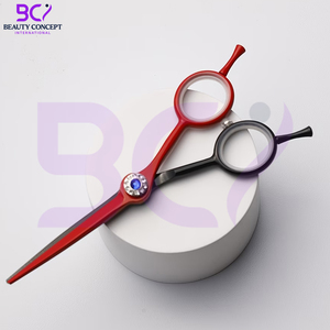 Ciseaux de coiffure noirs et rouges de 13,97 cm, ciseaux de salon à double extrémité, lame étroite, coupe de précision, ciseaux de barbier - Product Image 4