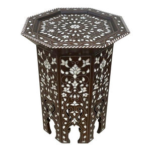 Mesa auxiliar octogonal de lujo hecha a mano con incrustaciones de nácar y hueso de Oriente Medio, estilo antiguo, mueble decorativo para el hogar. - Product Image 3