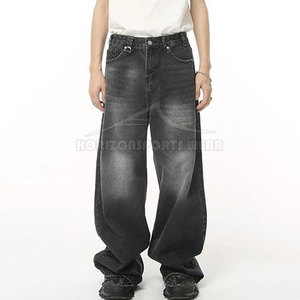 Wholesale Price High Quality Trendy Casual Baggy <b>Jeans</b> for Men Mid Waist Straight Leg Breathable Eco-Friendly 100% Cotton Autumn - Product Image 2