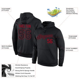Custom Wholesale <b>Black</b> Red Hoodie Stitched Jersey Embroidery <b>Fleece</b> Pullover Breathable Team Sports Training Wear - Product Image 2