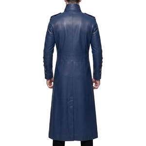 Premium Custom <b>Men's</b> Genuine Leather Reversible Trench <b>Coat</b> with Button Closure <b>Long</b> Winter <b>Coat</b> - Product Image 2