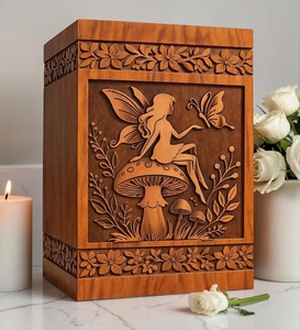 Personalized American Style Fairy Engraved Eco-Friendly Durable Natural Wood Finish <b>Memorial</b> Cremation Urn <b>Box</b> - Product Image 3