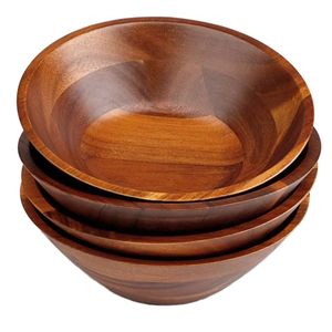 Juego de Tazones de Madera de Acacia Pulida Hechos a Mano, de Alta Calidad, Ecológicos, Diseño Moderno, para Ensaladas, Vajilla, Cocina de Hotel - Product Image 1