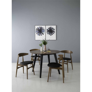Dining Chair Cocoa Finish Malaysian <b>Oak</b> <b>Frame</b> Espresso Vinyl Upholstered Seat Mid Century Modern Rustic Style Furniture Backrest - Product Image 3