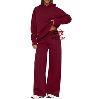 Ensemble de survêtement pour femme, style streetwear d'automne, 2 pièces, sweat-shirt à capuche, couleur unie, coupe ample, décontracté, longueur intégrale, tricoté en polyester/coton