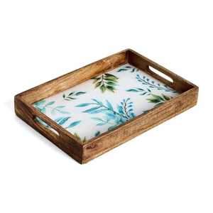 Ensemble de plateaux de service ovales empilables en bois avec poignées découpées, forme bateau, pour décoration de table moderne et présentation alimentaire - Product Image 2