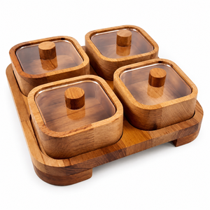 Natural Wooden Canister Set with Clear Lids Wooden Knobs Matching <b>Storage</b> Tray Kitchen Pantry Organizer <b>Food</b> Containers | Rustic - Product Image 1