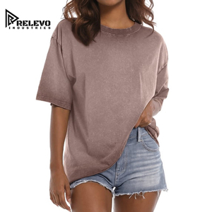 Camiseta Oversize para Mujer, de Alta Calidad, Estilo Vintage con Lavado Mineral, Hombros Caídos, Cuello Redondo, Ajuste Holgado Informal, Camisetas al por Mayor - Product Image 3