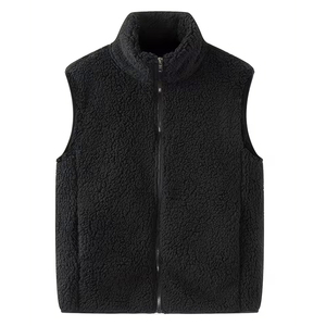 Gilet en polaire sherpa pour homme adulte, col montant, fermeture éclair, sans manches, décontracté, noir uni, pour les voyages en plein air - Product Image 1
